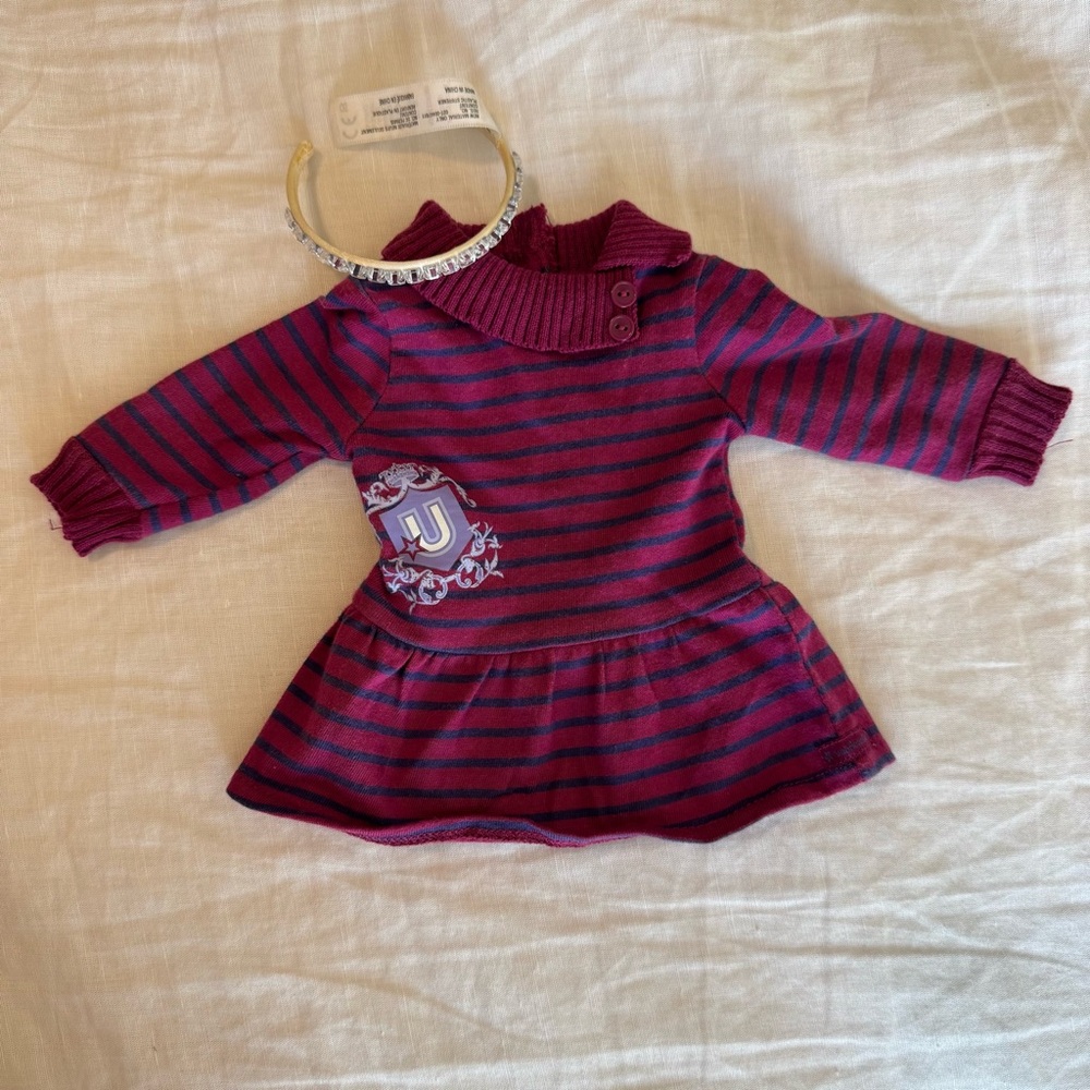 American Girl Pink and Purple Striped Dress‎ with Headband